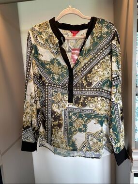 Guess Green, Gold & Black Baroque Print Tunic blouse